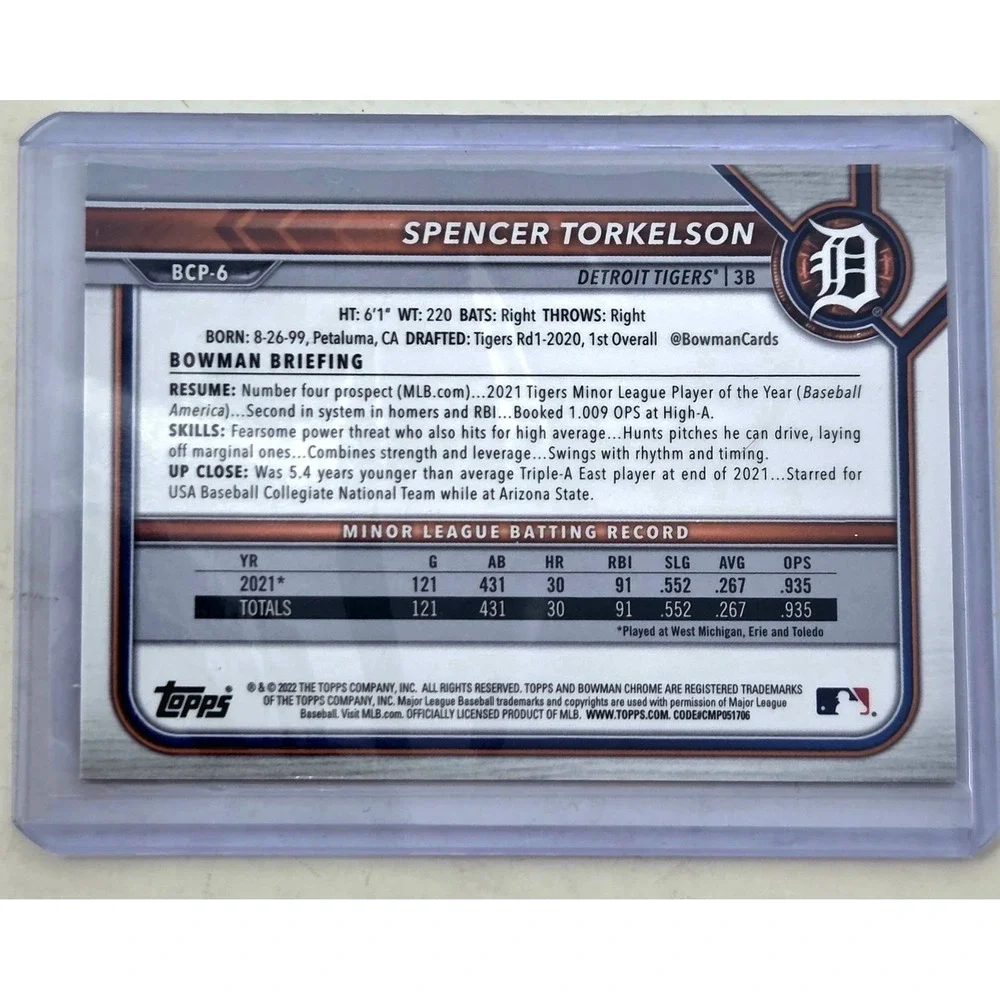 2022 Bowman - Chrome Prospects Spencer Torkelson #BCP-6 Red Lava Refractor /5...